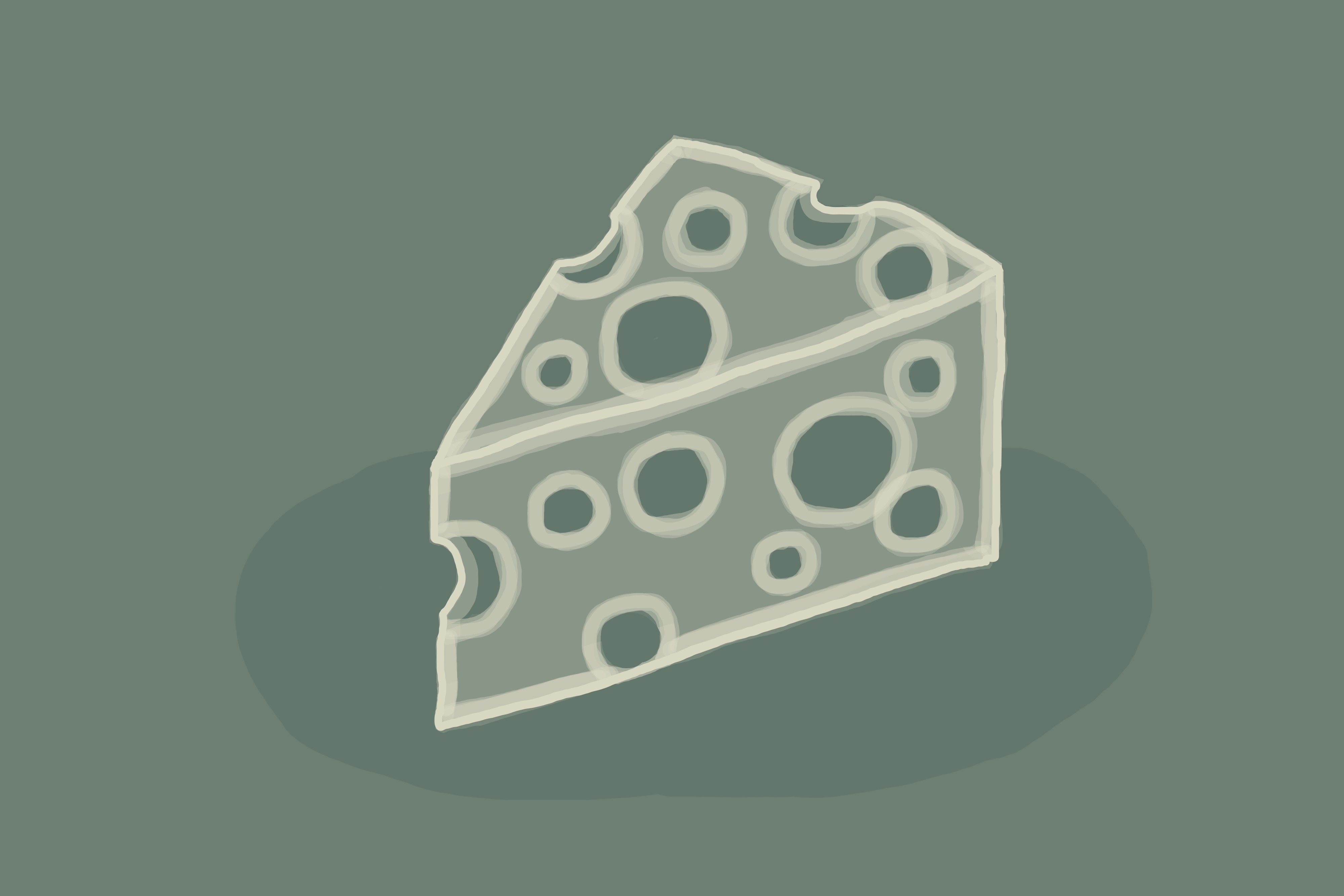 abstract drawing of a wedge of Swiss cheese